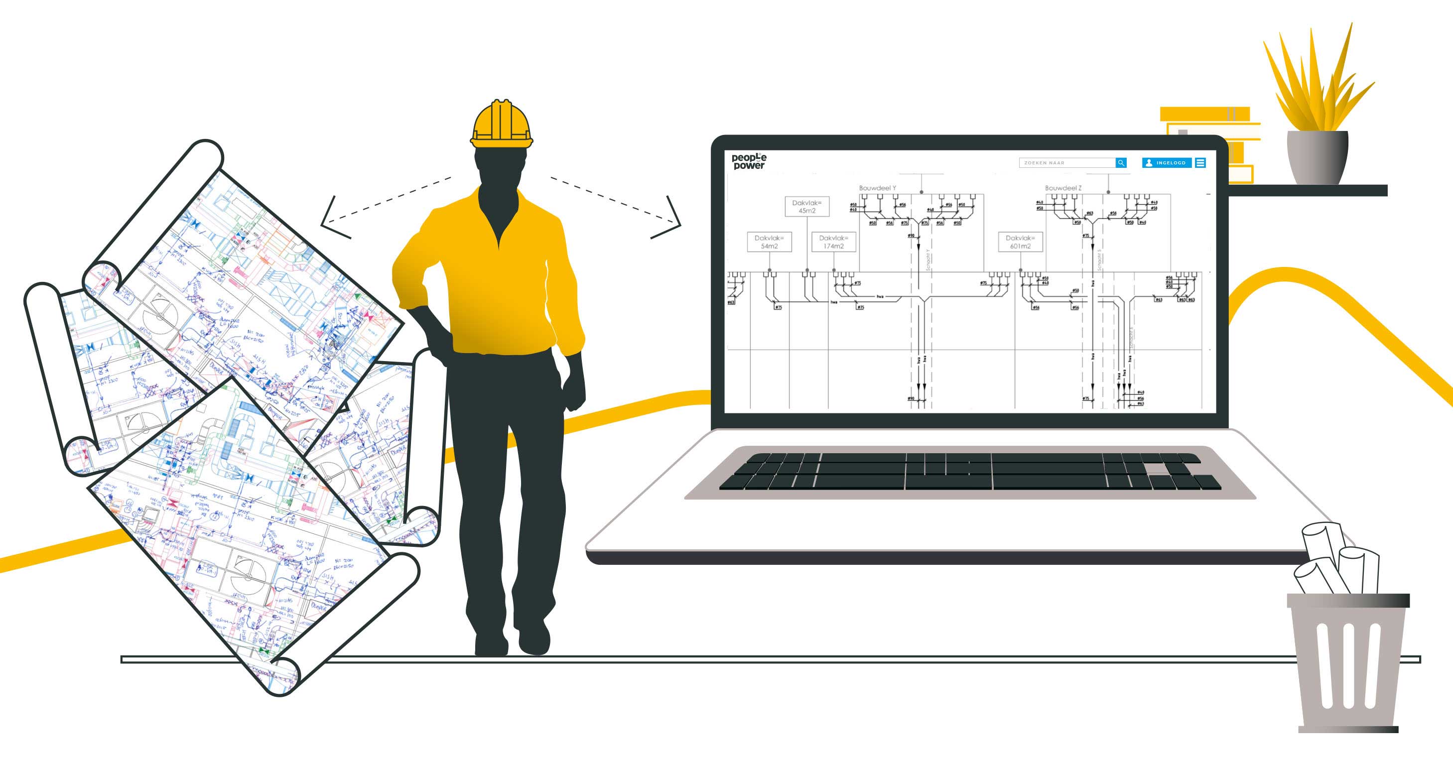 Principeschema inzicht in alle werktuigbouwkundige installaties en het leidingwerk 